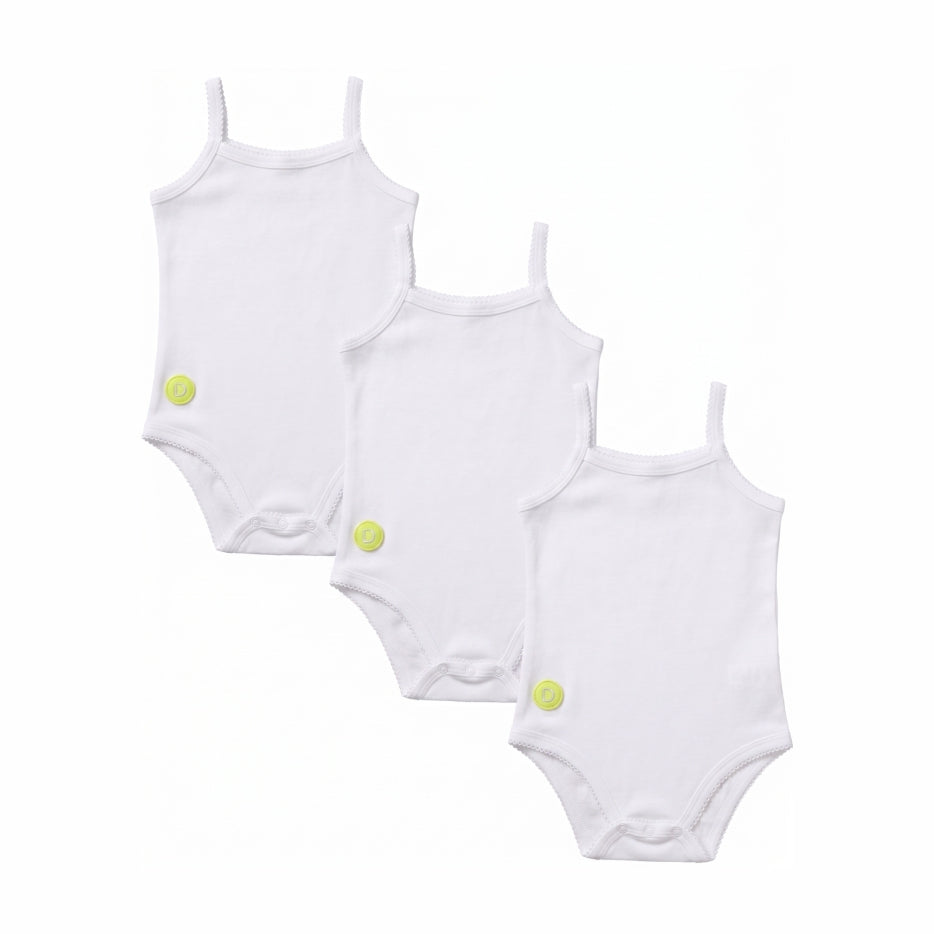 Baby Girl Sleeveless 3pc White Onesie Set